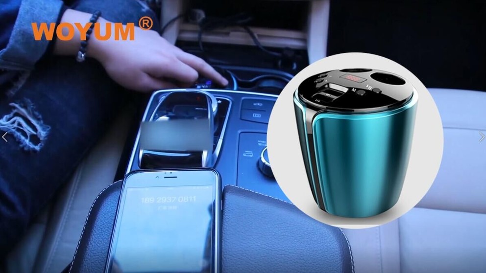 Bluetooth Fm transmitter Cup Holder for Car,2 Socket Cigarette Lighter